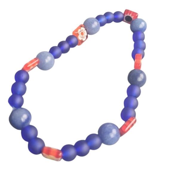 Millefiori Floral Adventurine Frosted Glass Stretch Bracelet - Picture 3 of 4